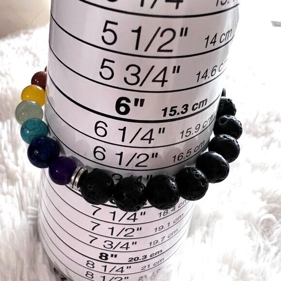 7 Shakra / porous lava rocks yoga Bead Bracelet 6 3/4 in -17.2 cm - Picture 6 of 7